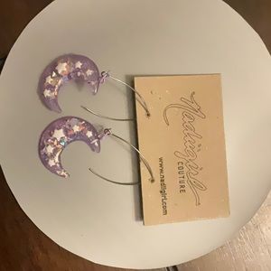 Handmade NEW Purple Glitter Moon Earrings